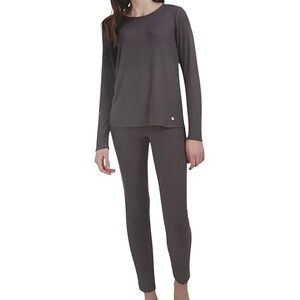 Lucky Brand Ribbed Knit Long Sleeve Top & Legging Matching Set Gray Size Medium